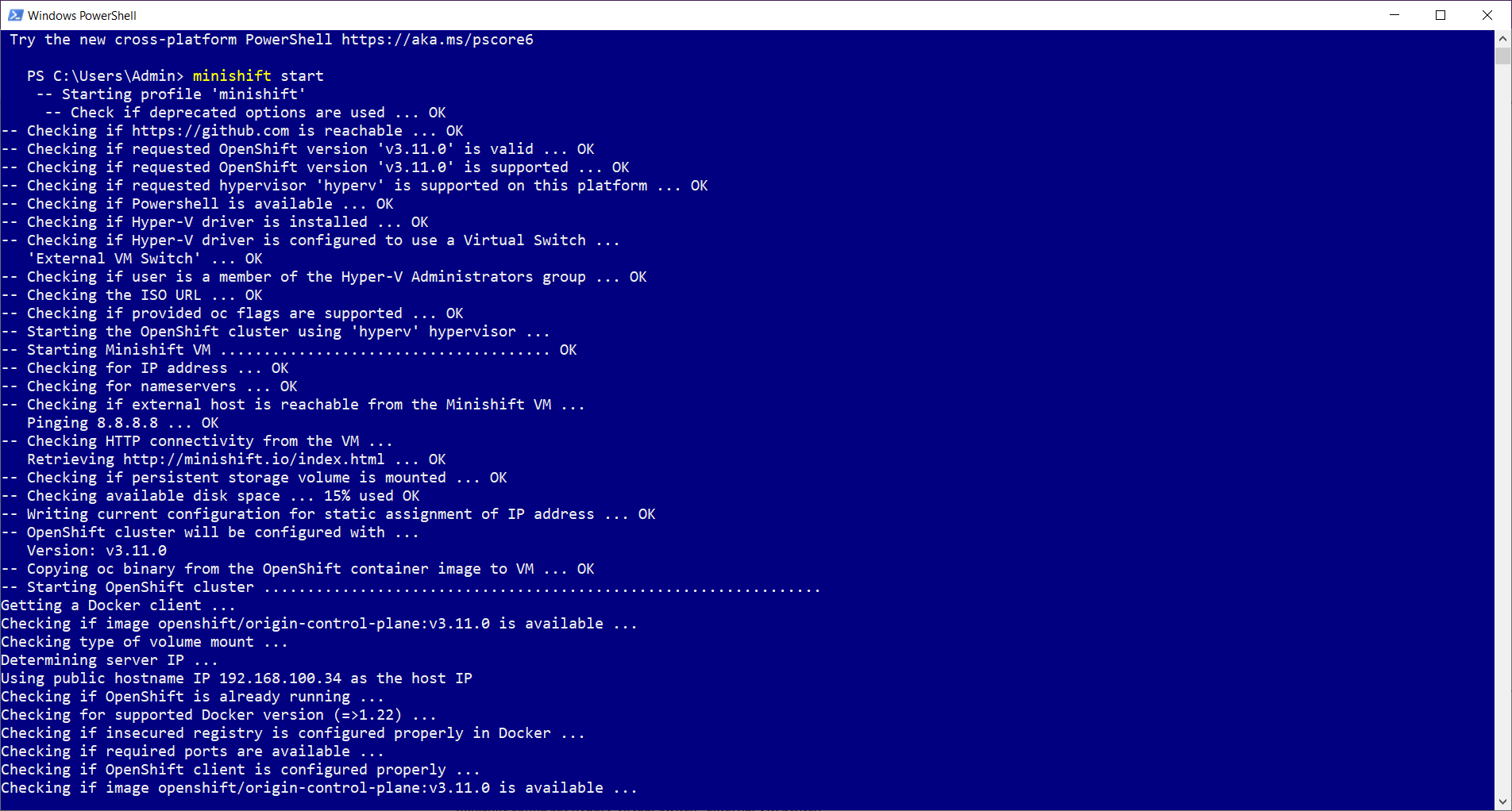 Starting-Minishift-Cluster